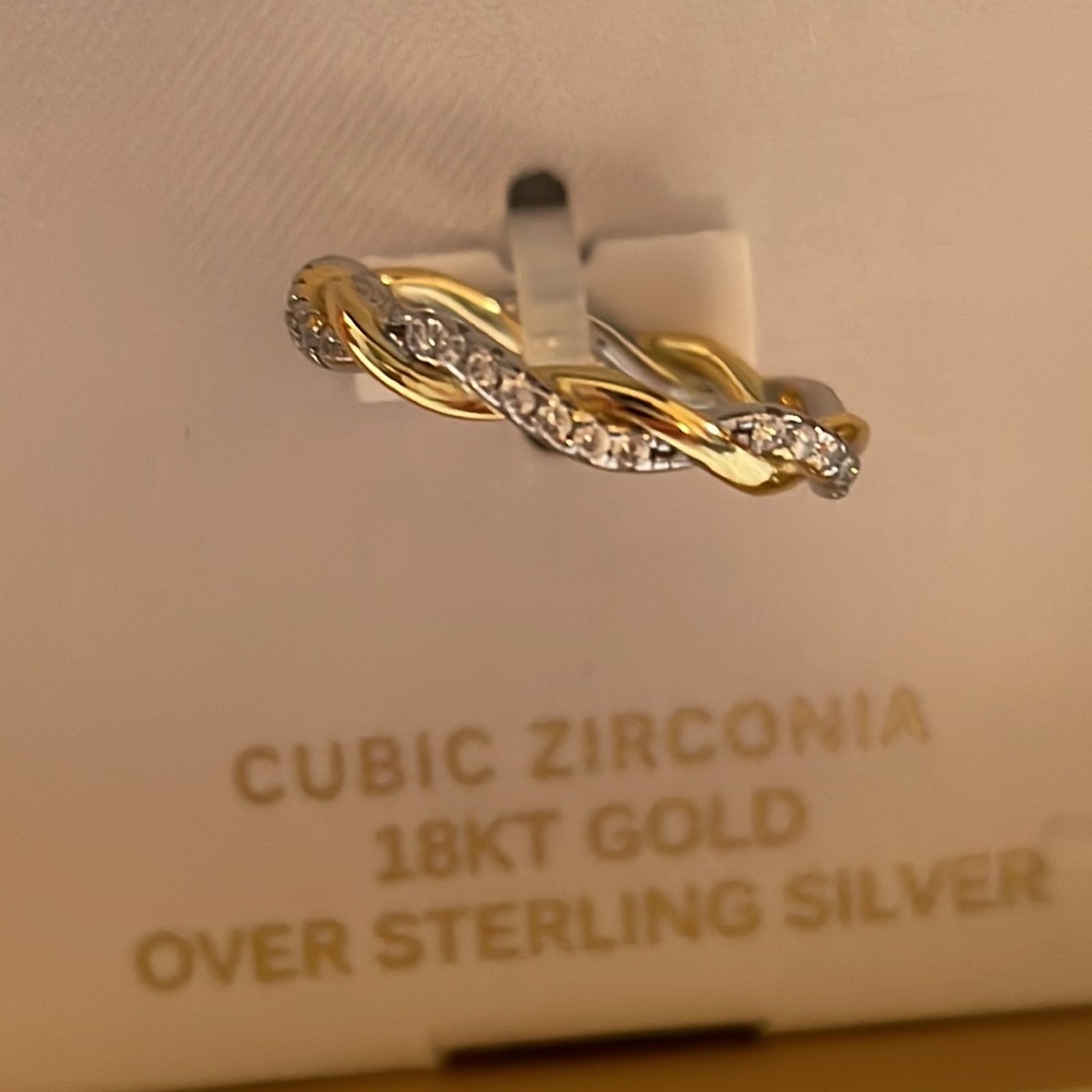 18K Gold Over Sterling Silver Ring Cubic Zirconia - Picture 1 of 7